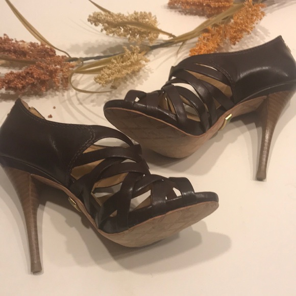 L.A.M.B brown patent leather strappy sandals heels - Picture 3 of 8